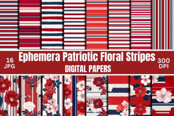 Download Vintage Patriotic Floral Digital Pattern - Patriotic Collection